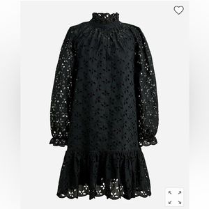 J.Crew *TALL* Black Long-Sleeve Ruffle-Trim Mini Dress in Eyelet